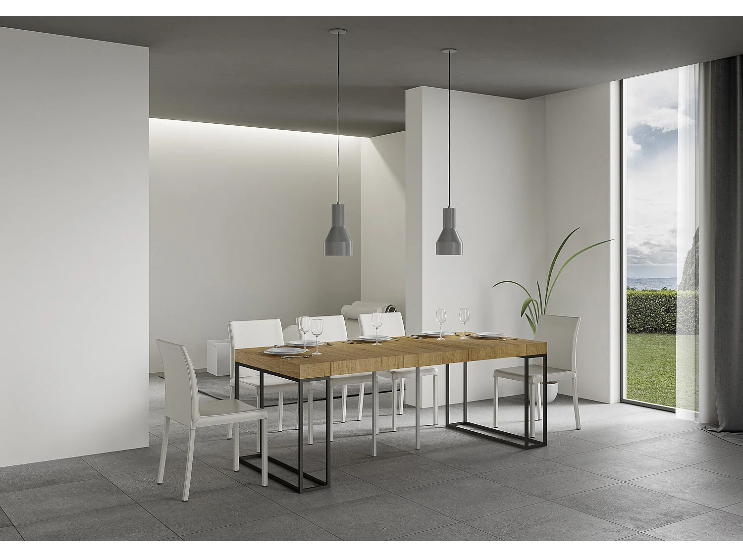 Console extensible 90x40/300 cm Epoca Premium Chêne Nature cadre Anthracite