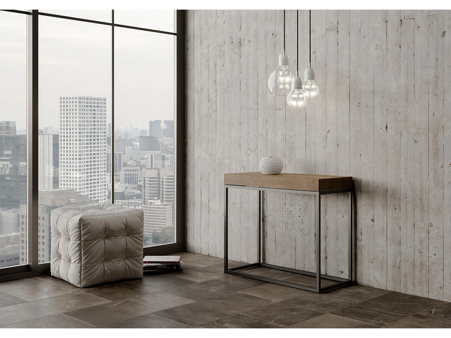 Console extensible 90x40/300 cm Nordica Noyer cadre Anthracite