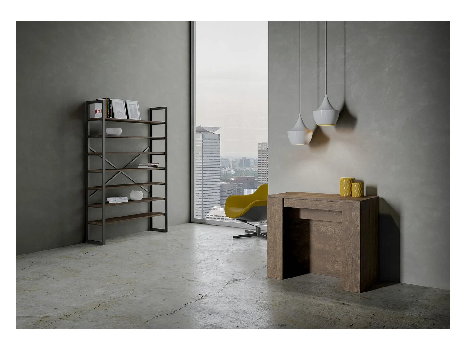Console extensible 90x48/296 cm Venus Noyer rallonges internes