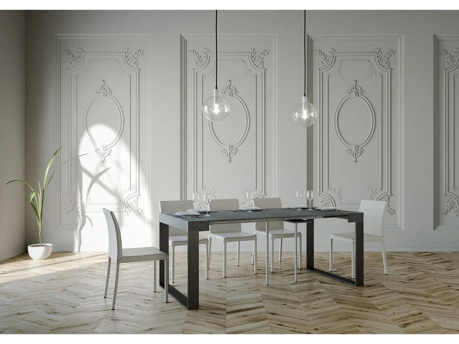 Console extensible 90x40/196 cm Elettra Small Gris Béton cadre Anthracite