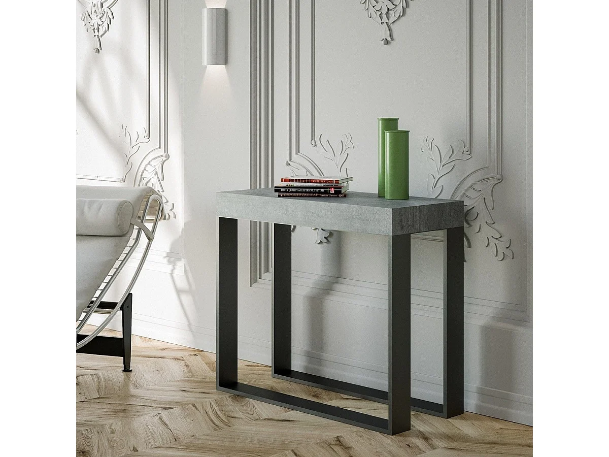 Console extensible 90x40/196 cm Elettra Small Gris Béton cadre Anthracite