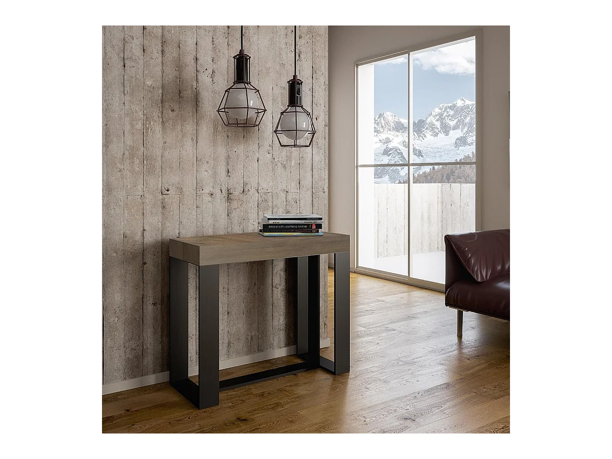 Ausziehbarer Konsolentisch 90x40/196 cm Futura Small Nussbaum mit Eisenrahmen aus Anthrazit