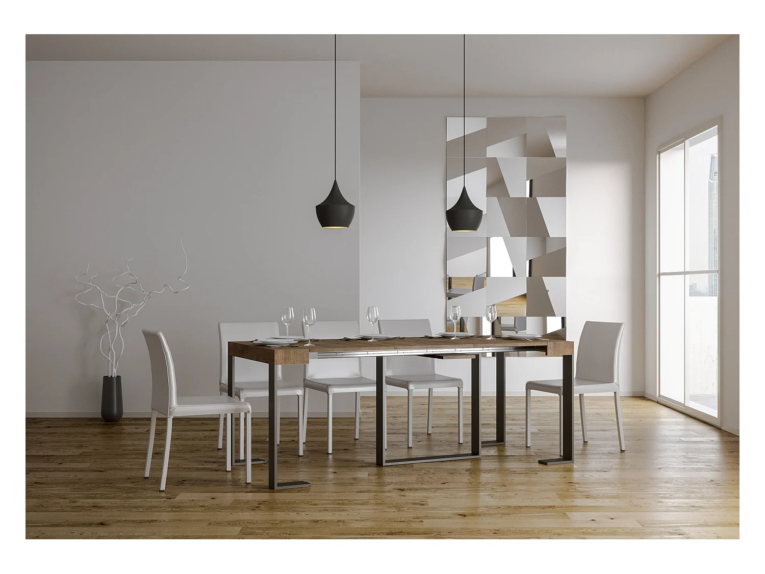 Console extensible 90x40/196 cm Futura Small Noyer cadre Anthracite