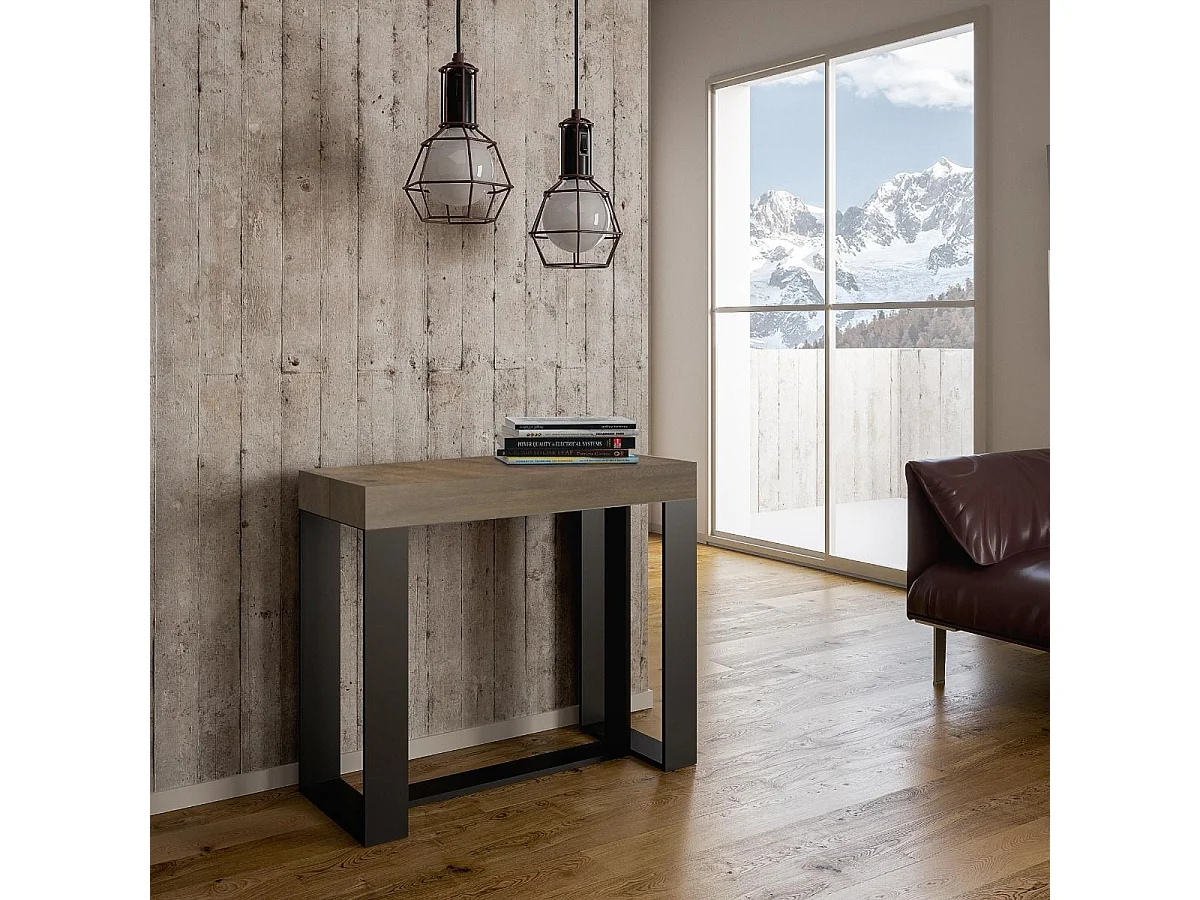 Console extensible 90x40/196 cm Futura Small Noyer cadre Anthracite