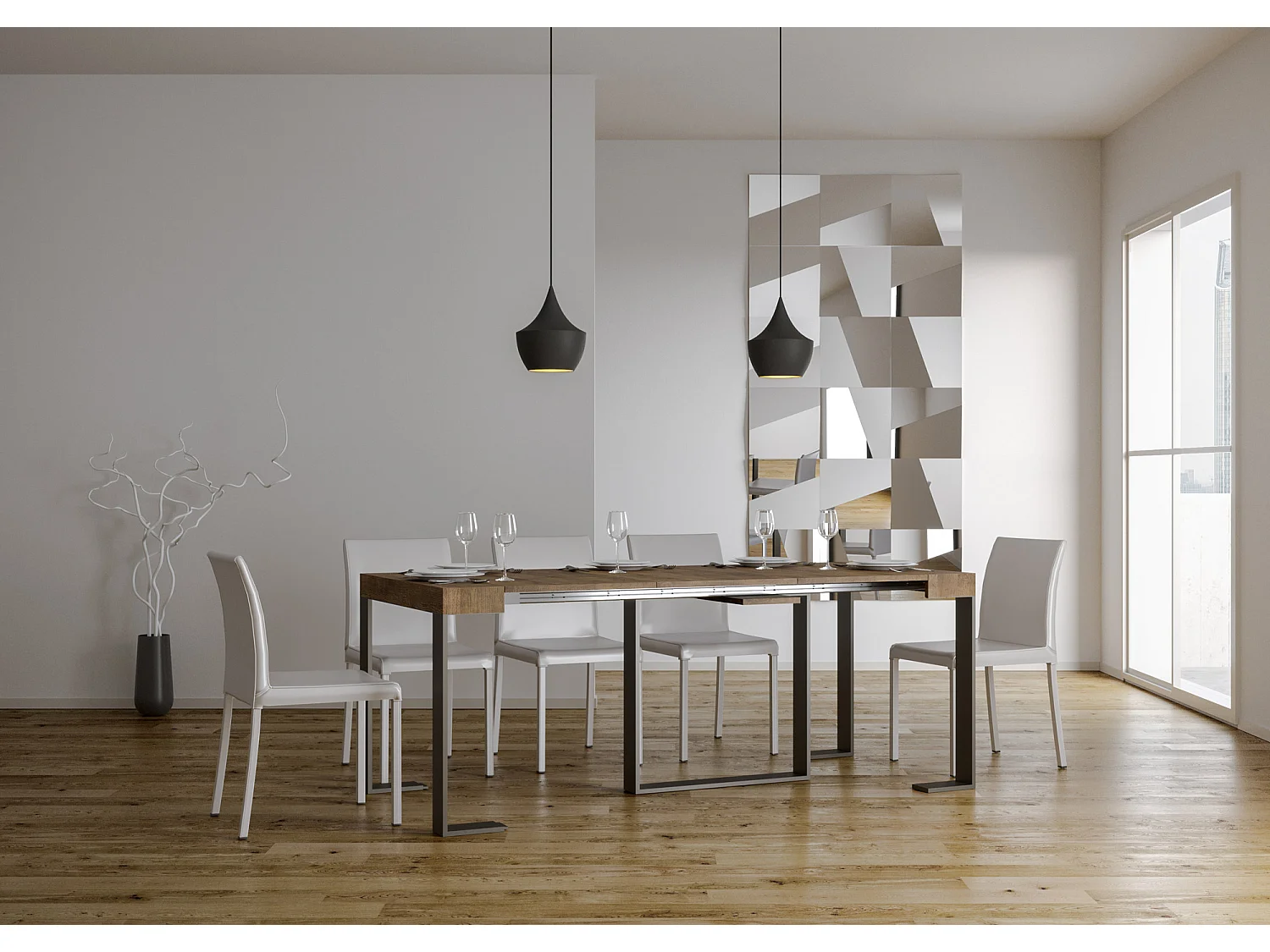 Console extensible 90x40/196 cm Futura Small Noyer cadre Anthracite