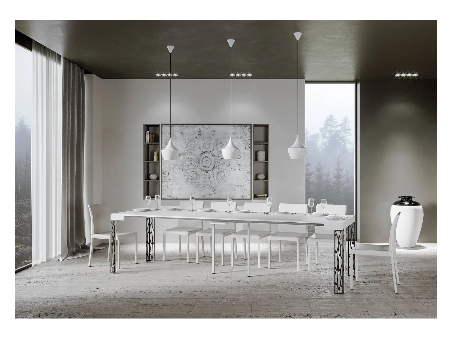 Console extensible 90x40/300 cm Ghibli Frêne Blanc cadre Anthracite