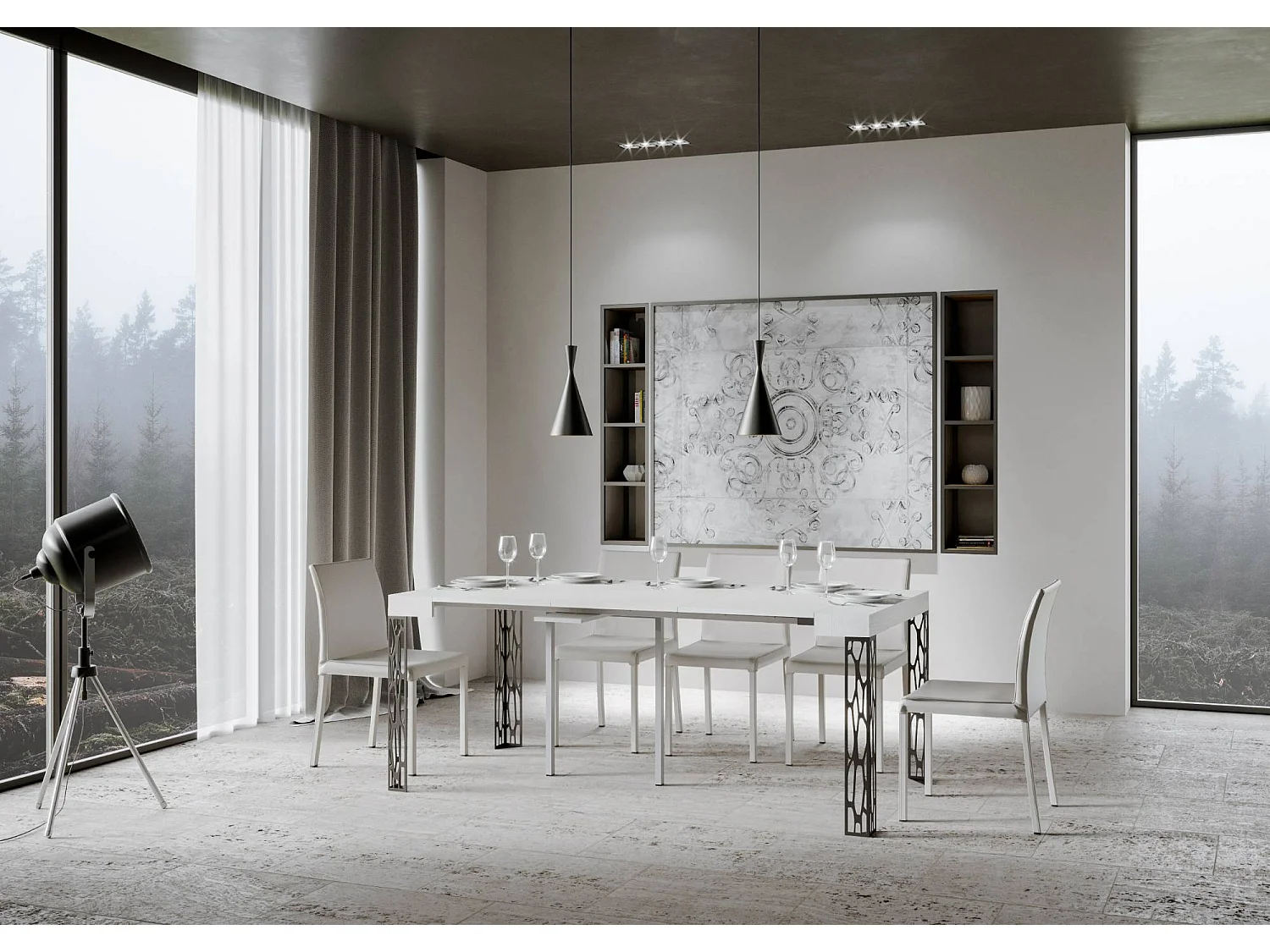 Console extensible 90x40/300 cm Ghibli Frêne Blanc cadre Anthracite