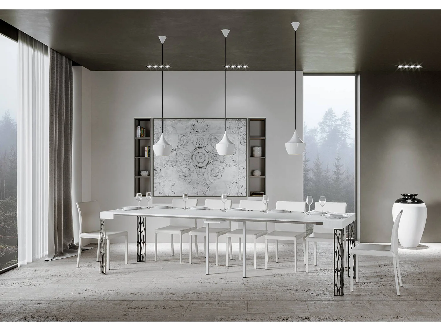 Console extensible 90x40/300 cm Ghibli Frêne Blanc cadre Anthracite