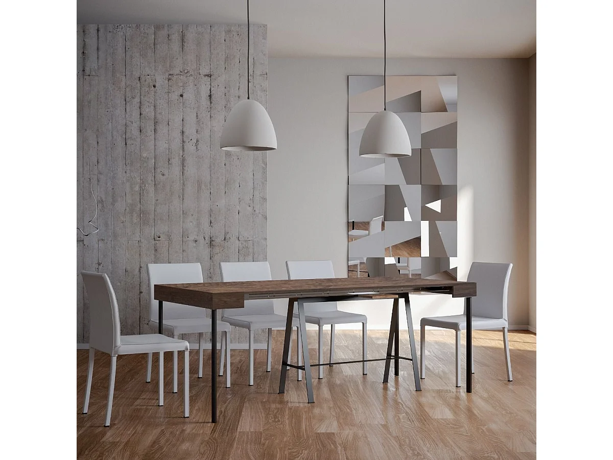 Console extensible 90x40/300 cm Banco Noyer cadre Anthracite