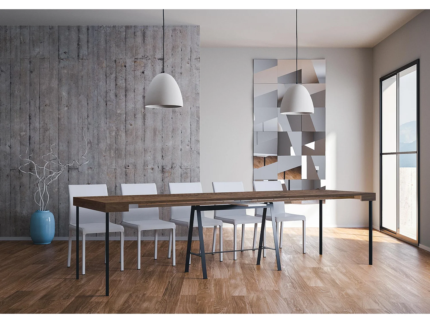 Console extensible 90x40/300 cm Banco Noyer cadre Anthracite