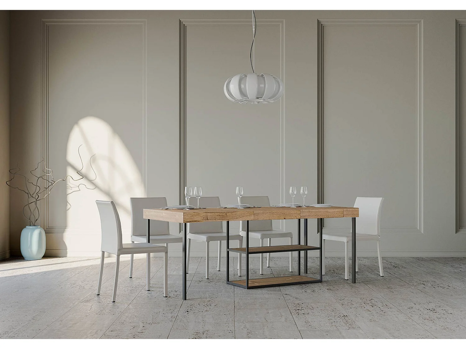 Console extensible 90x40/300 cm Plano Premium Chêne Nature cadre Anthracite