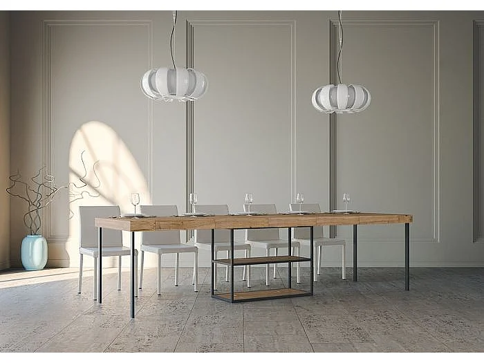 Console extensible 90x40/300 cm Plano Premium Chêne Nature cadre Anthracite