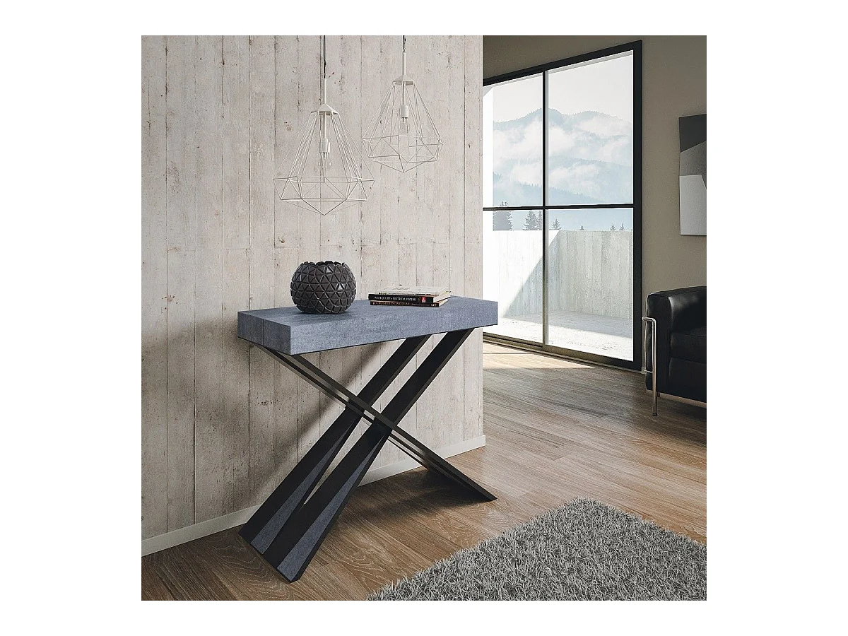 Console extensible 90x40/196 cm Diago Small Gris Béton cadre Anthracite