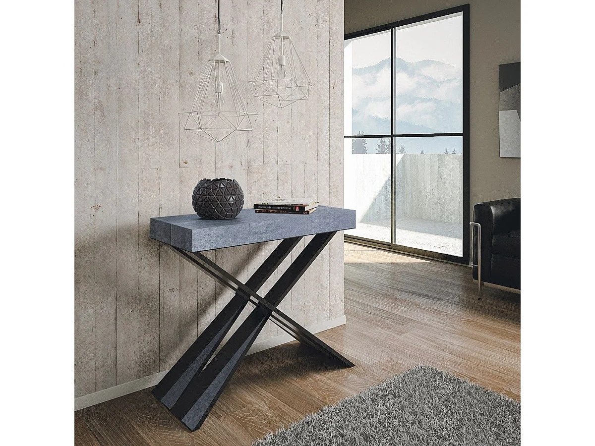 Ausziehbarer Konsolentisch 90x40/196 cm Diago Small Zement mit Eisenrahmen aus Anthrazit