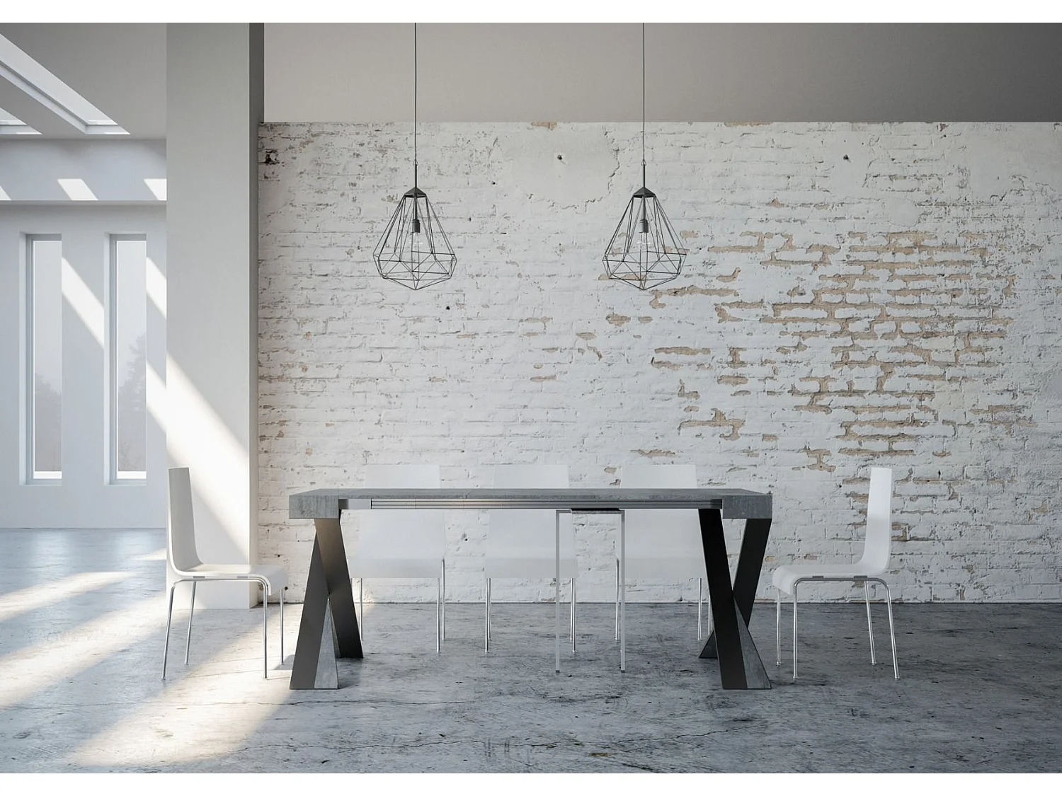 Ausziehbarer Konsolentisch 90x40/196 cm Diago Small Zement mit Eisenrahmen aus Anthrazit