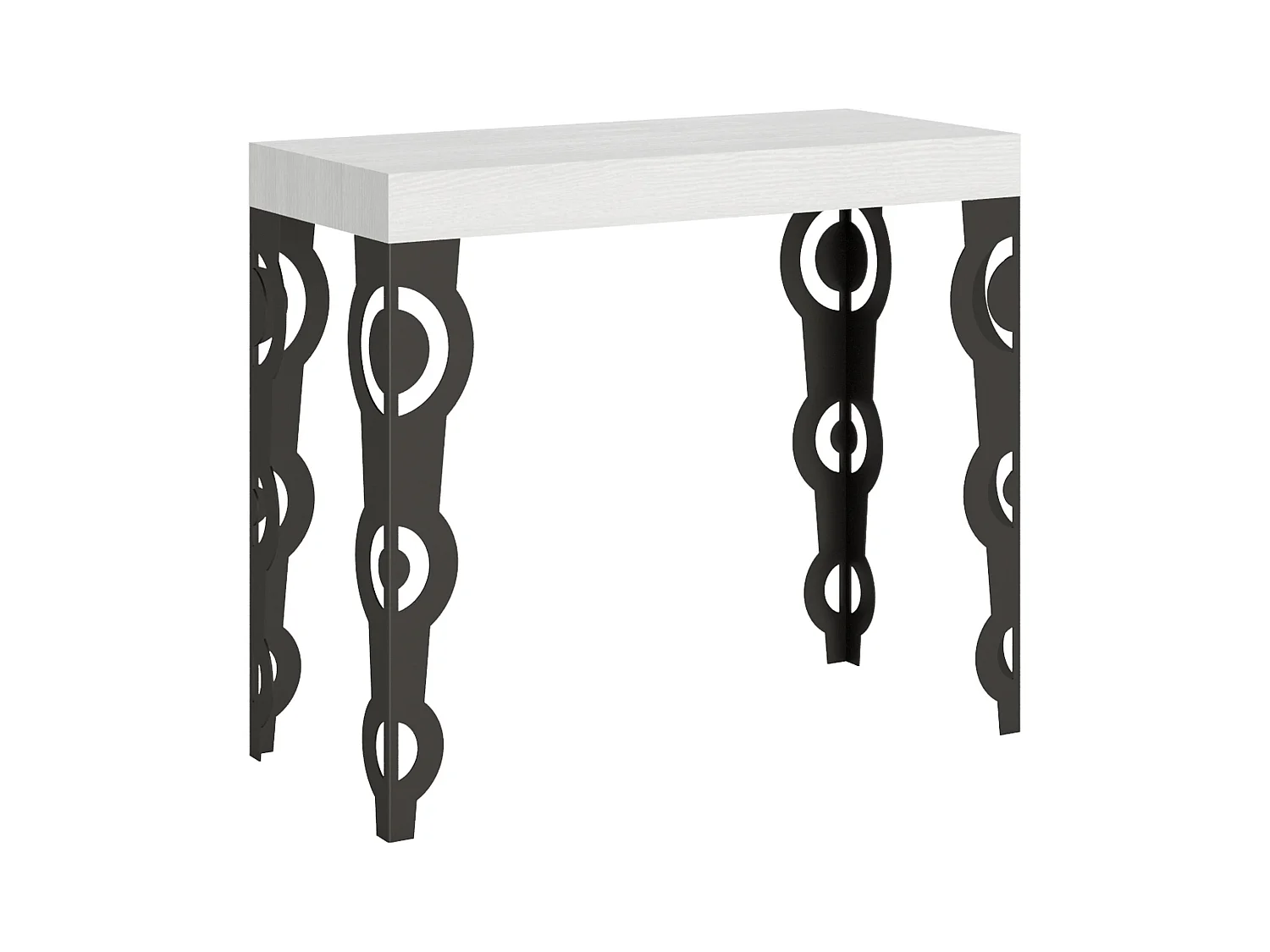 Console extensible 90x40/300 cm Karamay Frêne Blanc cadre Anthracite