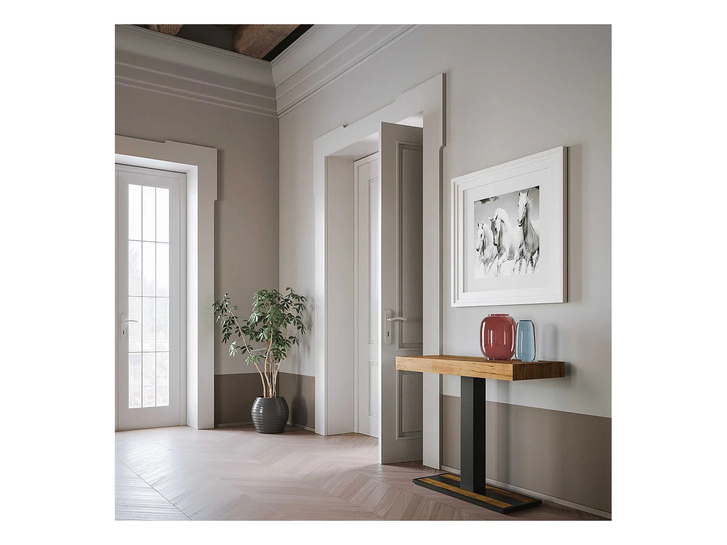 Console extensible 90x40/300 cm Capital Chêne Nature cadre Anthracite