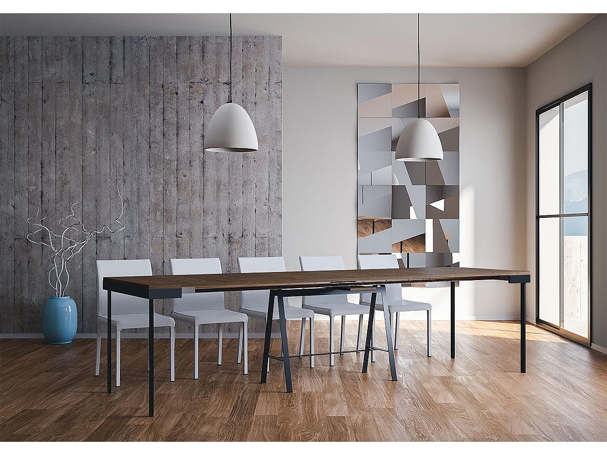 Uitschuifbare sidetable 90x40/300 cm Banco Evolution walnoot met antraciet frame