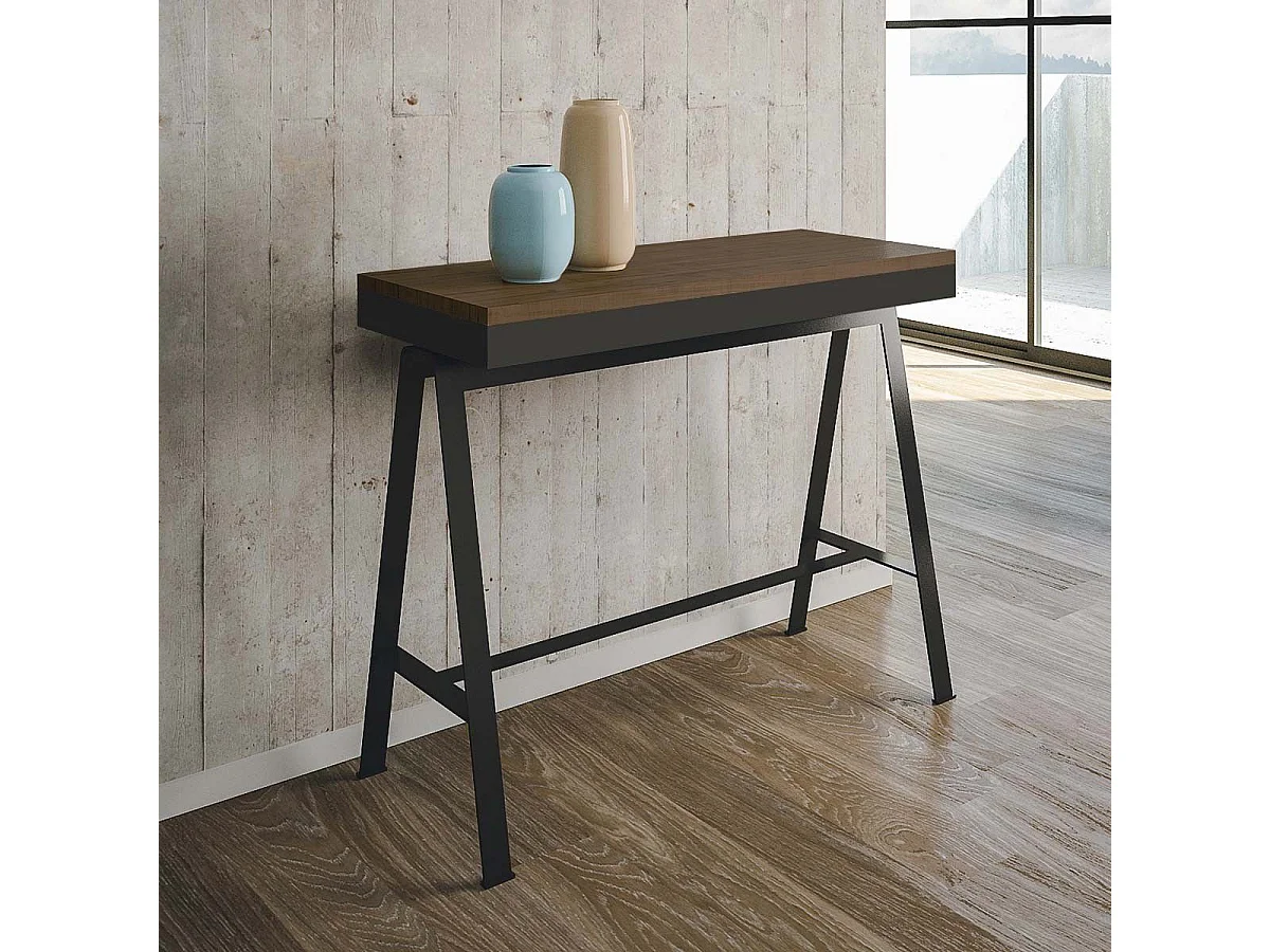 Console extensible 90x40/300 cm Banco Evolution Noyer cadre Anthracite