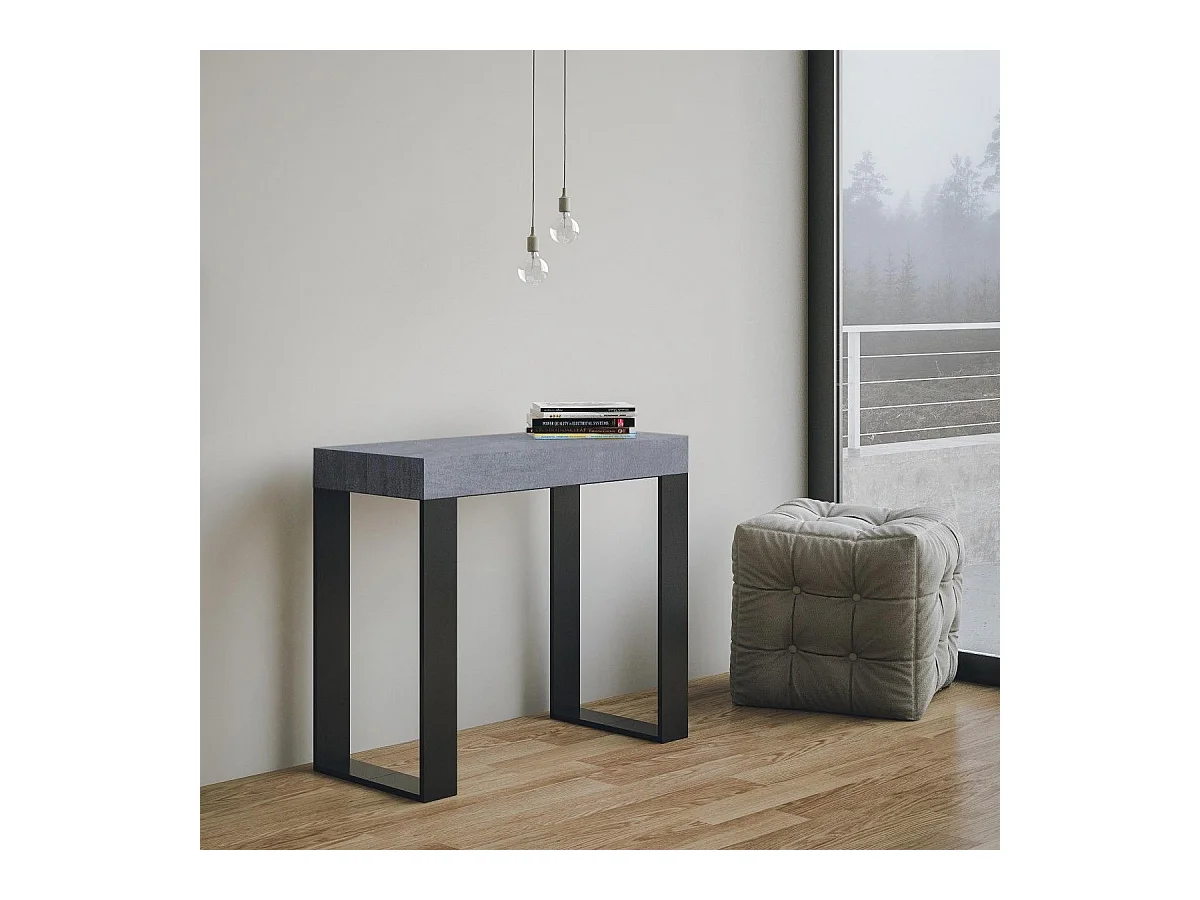 Console extensible 90x40/196 cm Tecno Small Premium Gris Béton cadre Anthracite