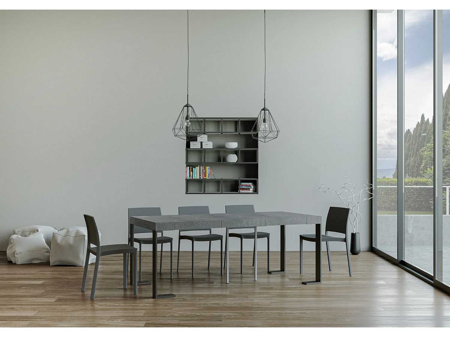 Console extensible 90x40/196 cm Tecno Small Premium gris béton pieds anthracite