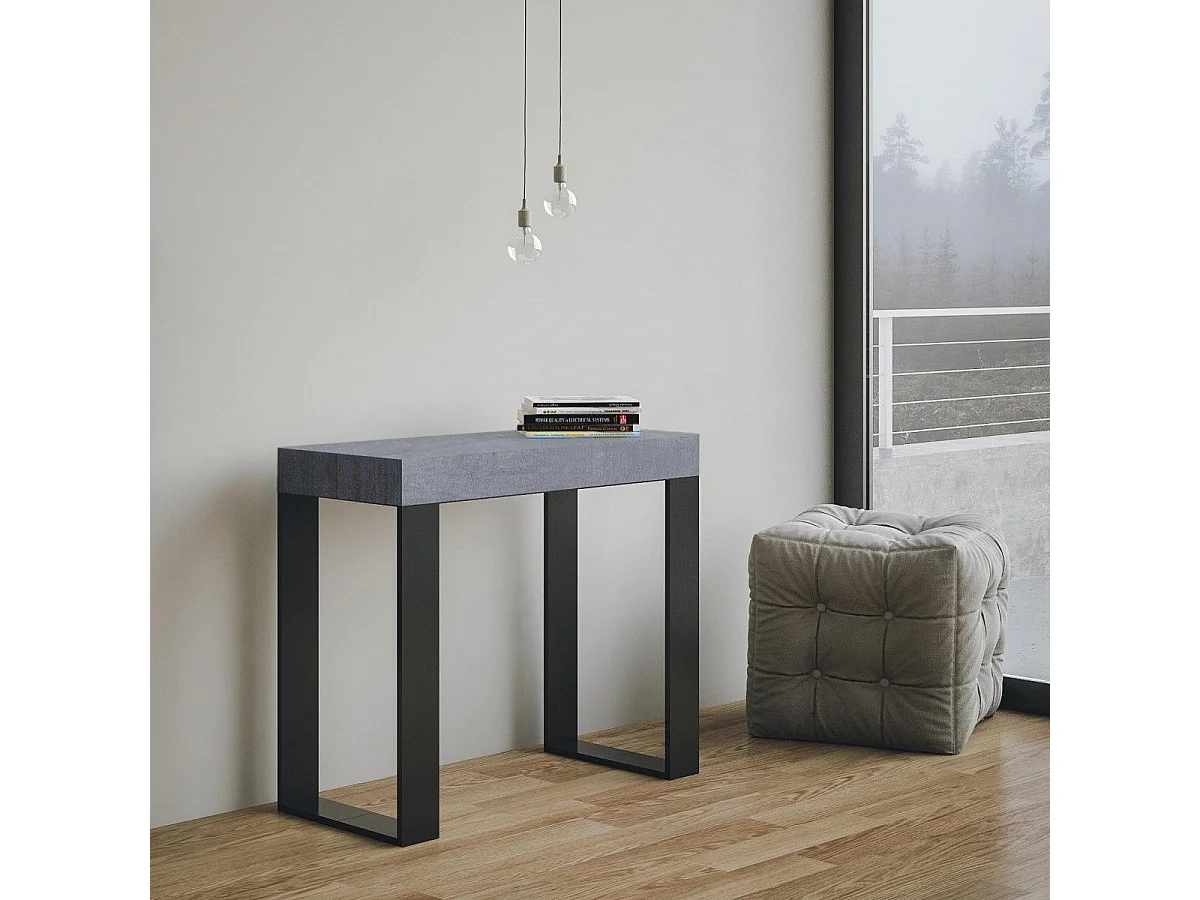 Uitschuifbare sidetable 90x40/196 cm Tecno Small Premium cement met antraciet frame
