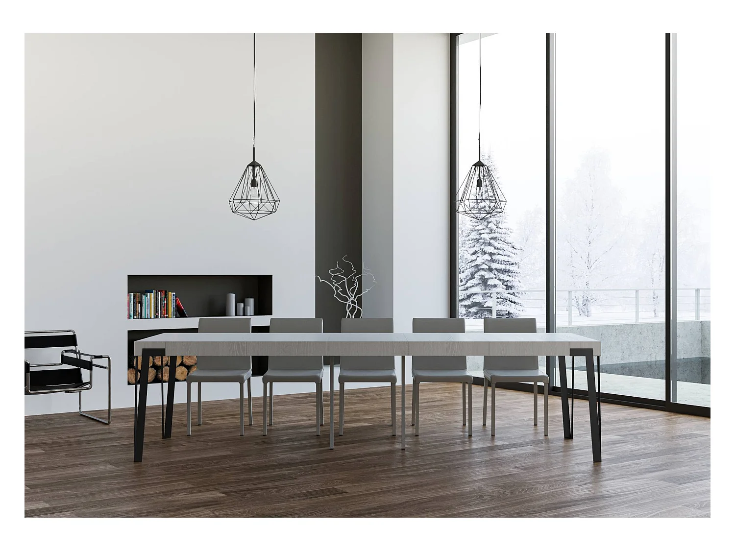 Consolle allungabile 90x40/300 cm Rio Premium Bianco Frassino telaio Antracite