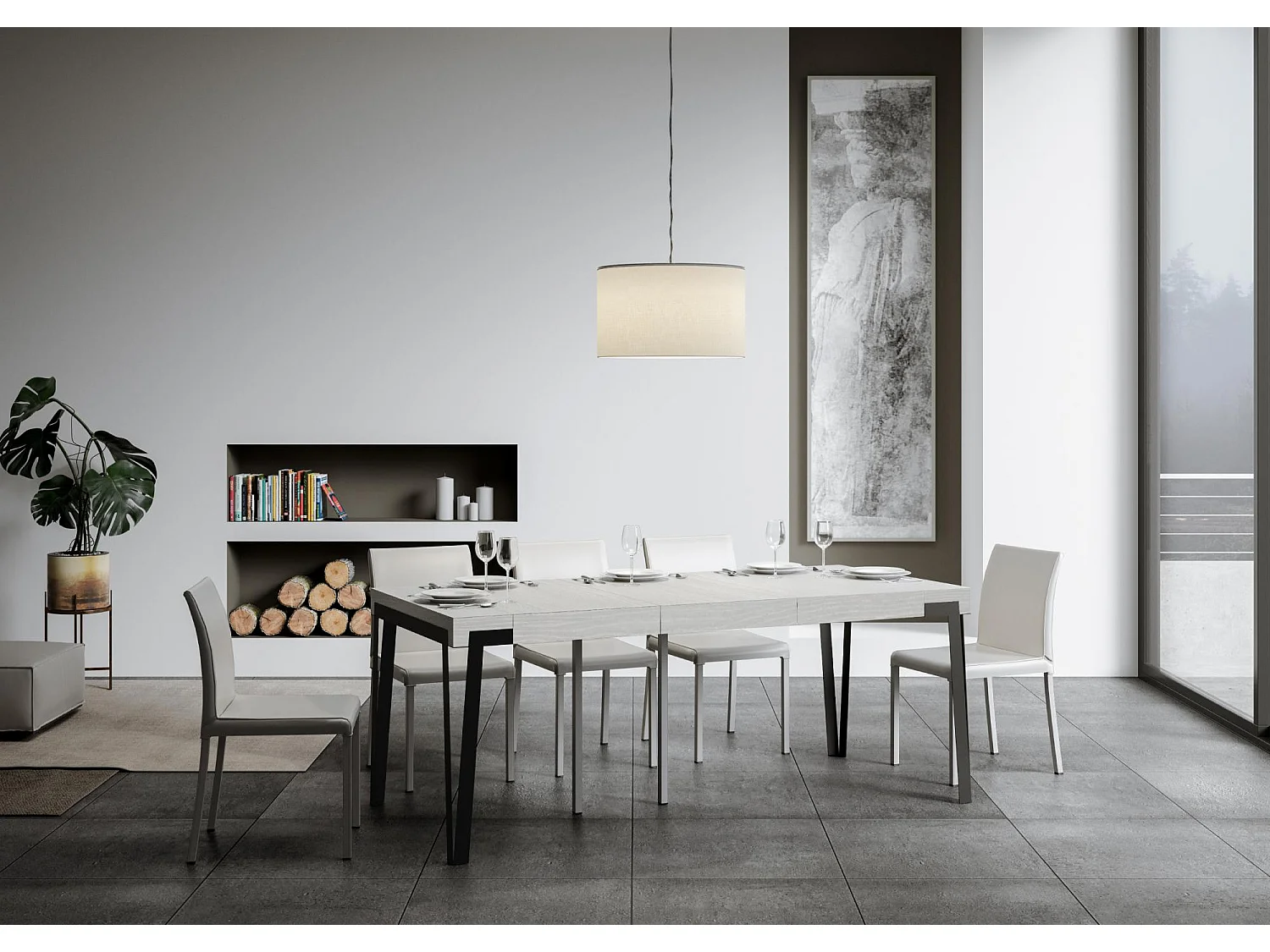 Uitschuifbare console 90x40/300 cm Rio Premium Wit As Antraciet frame
