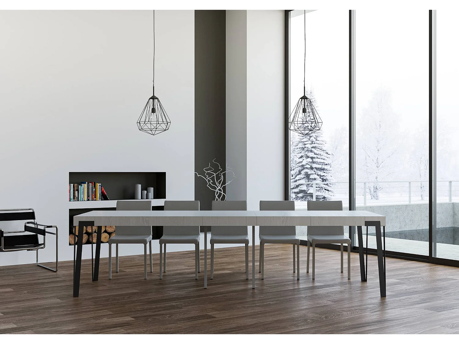 Uitschuifbare console 90x40/300 cm Rio Premium Wit As Antraciet frame