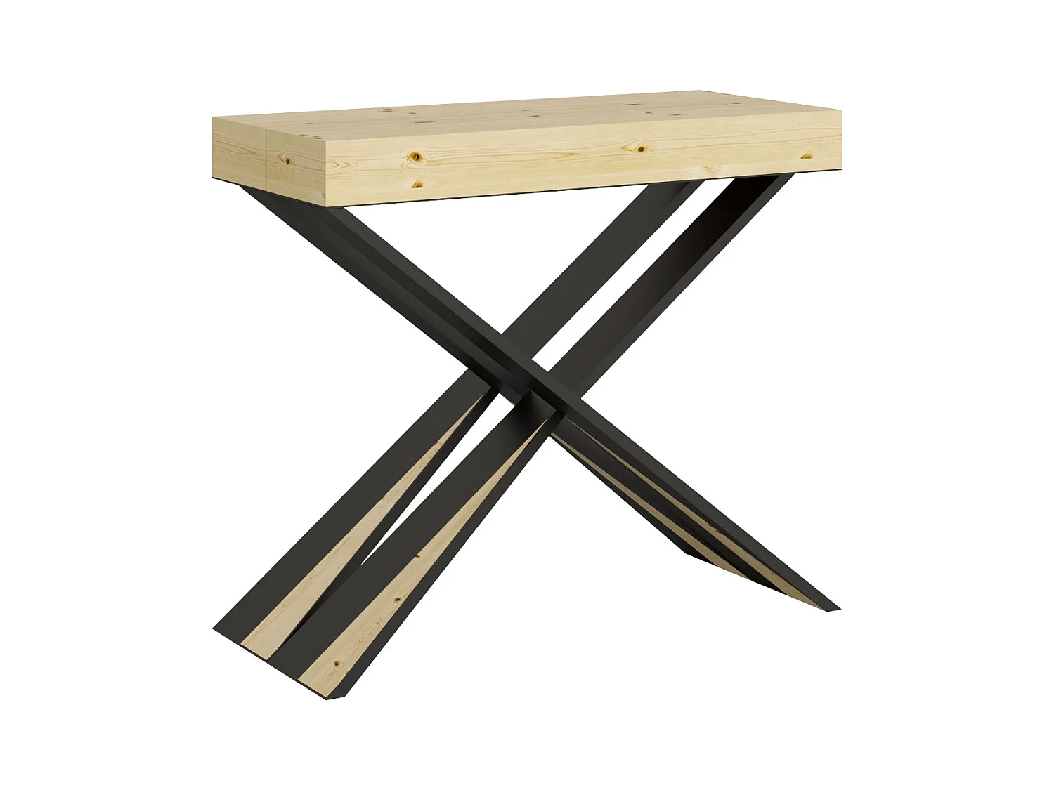 Consola extensible de abeto claro macizo con patas de metal antracita, capacidad para 8 personas, de 40 a 190 cm Lilia Premium-Versión Básico