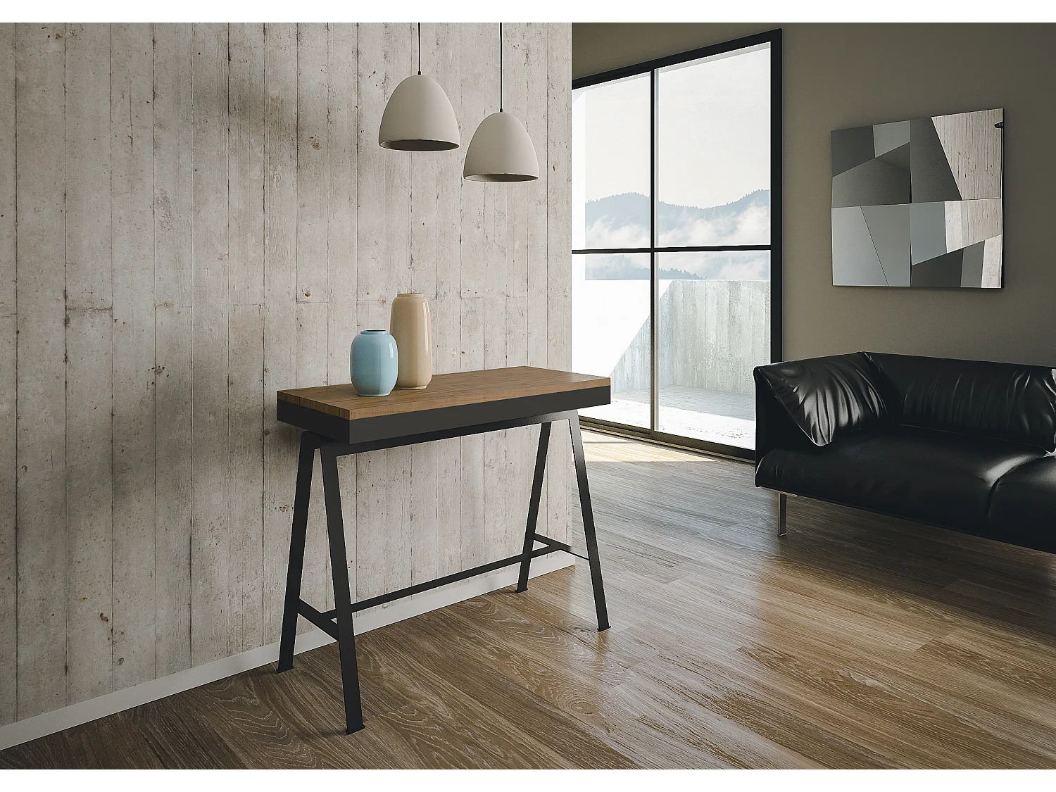 Wysuwana konsola 90x40/290 cm Bureau Evolution o strukturze barwionej jodły antracytowej