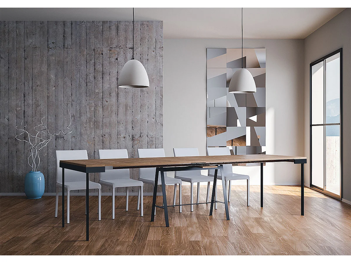 Ausziehbare Konsole 90x40/290 cm Evolution-Schreibtisch aus gebeizter Tanne mit anthrazitfarbenem Gestell