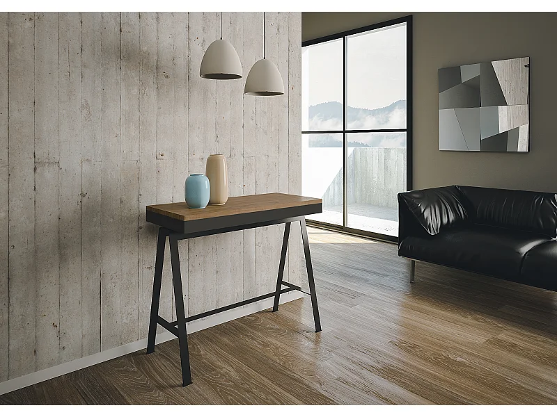 Wysuwana konsola 90x40/290 cm Bureau Evolution o strukturze barwionej jodły antracytowej