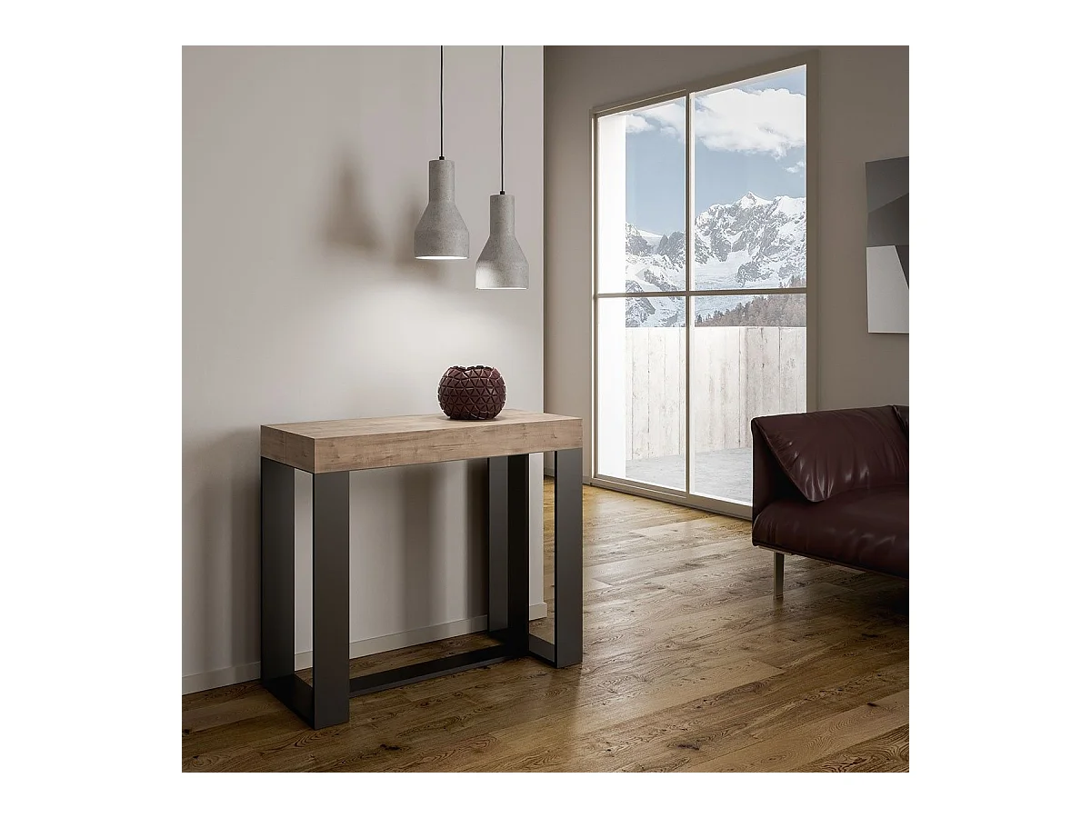 Consola extensible 90x40/196 cm Futura Small Roble Natural estructura Antracita