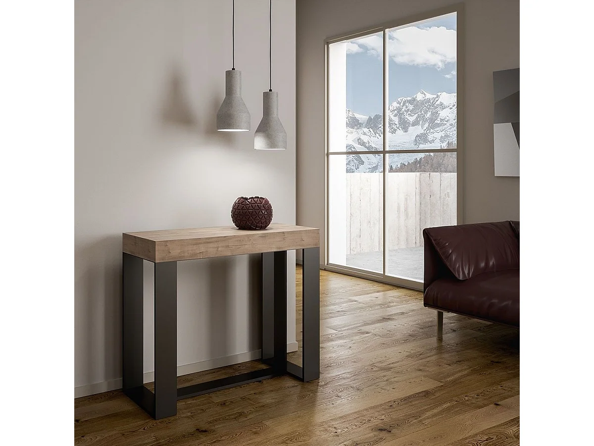 Consola extensible 90x40/196 cm Futura Small Roble Natural estructura Antracita