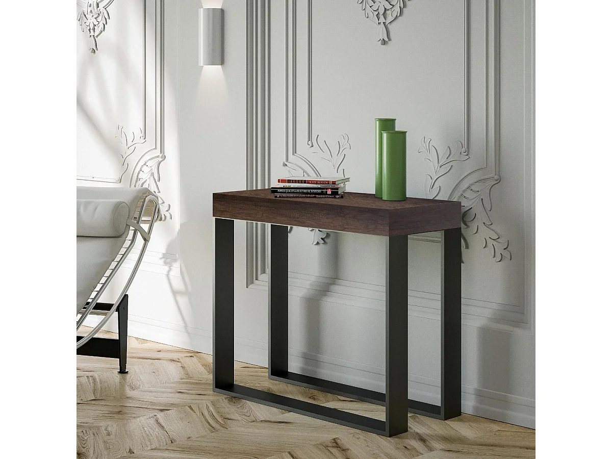 Console extensible 90x40/196 cm Elettra Small Noyer cadre Anthracite