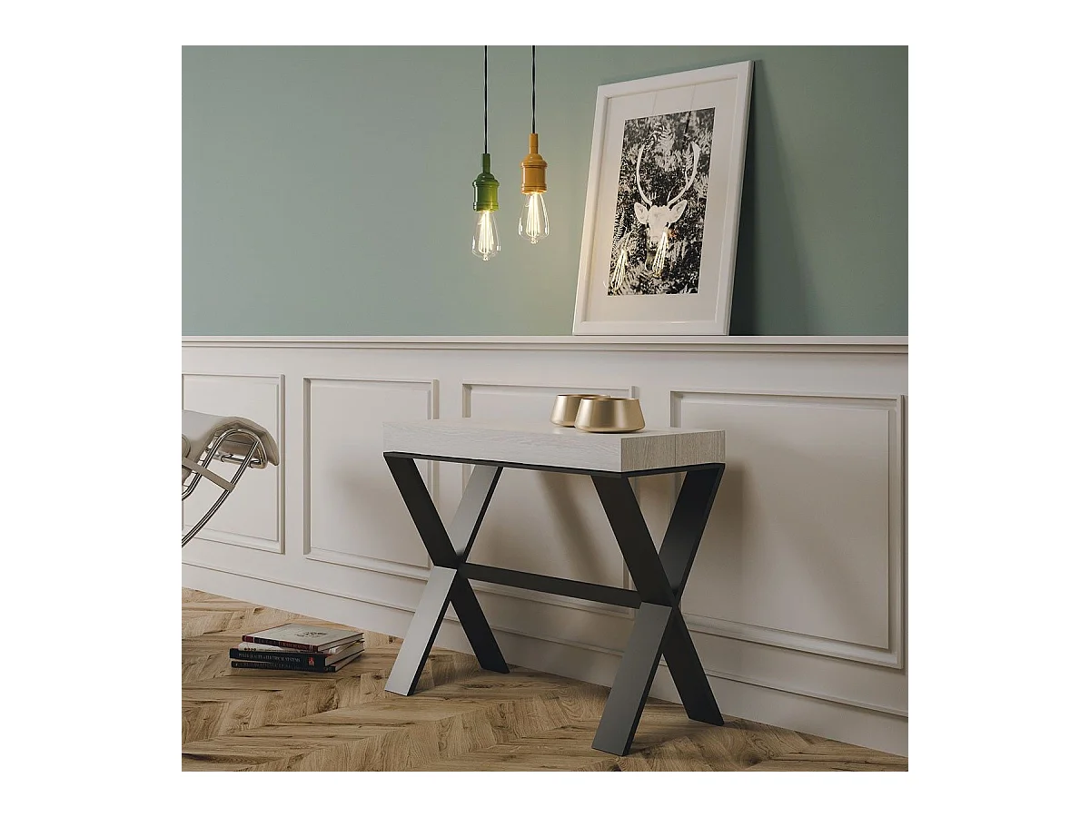 Console extensible 90x40/300 cm Xenia Premium Frêne Blanc cadre Anthracite