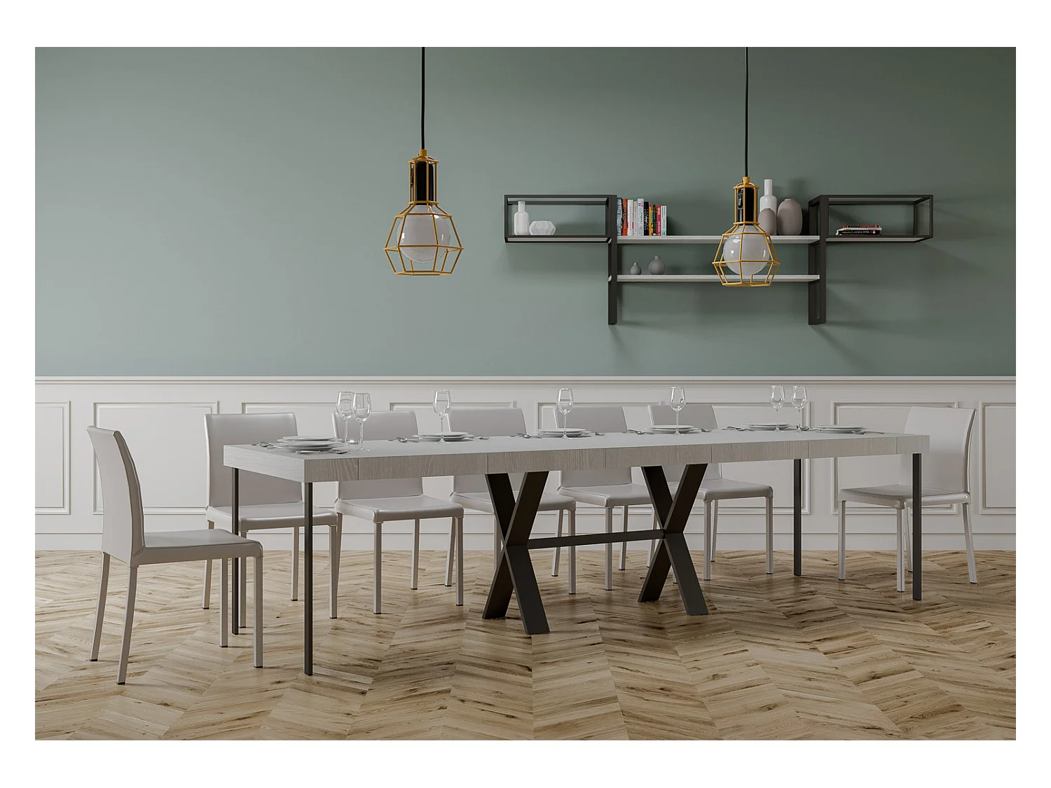 Console extensible 90x40/300 cm Xenia Premium Frêne Blanc cadre Anthracite