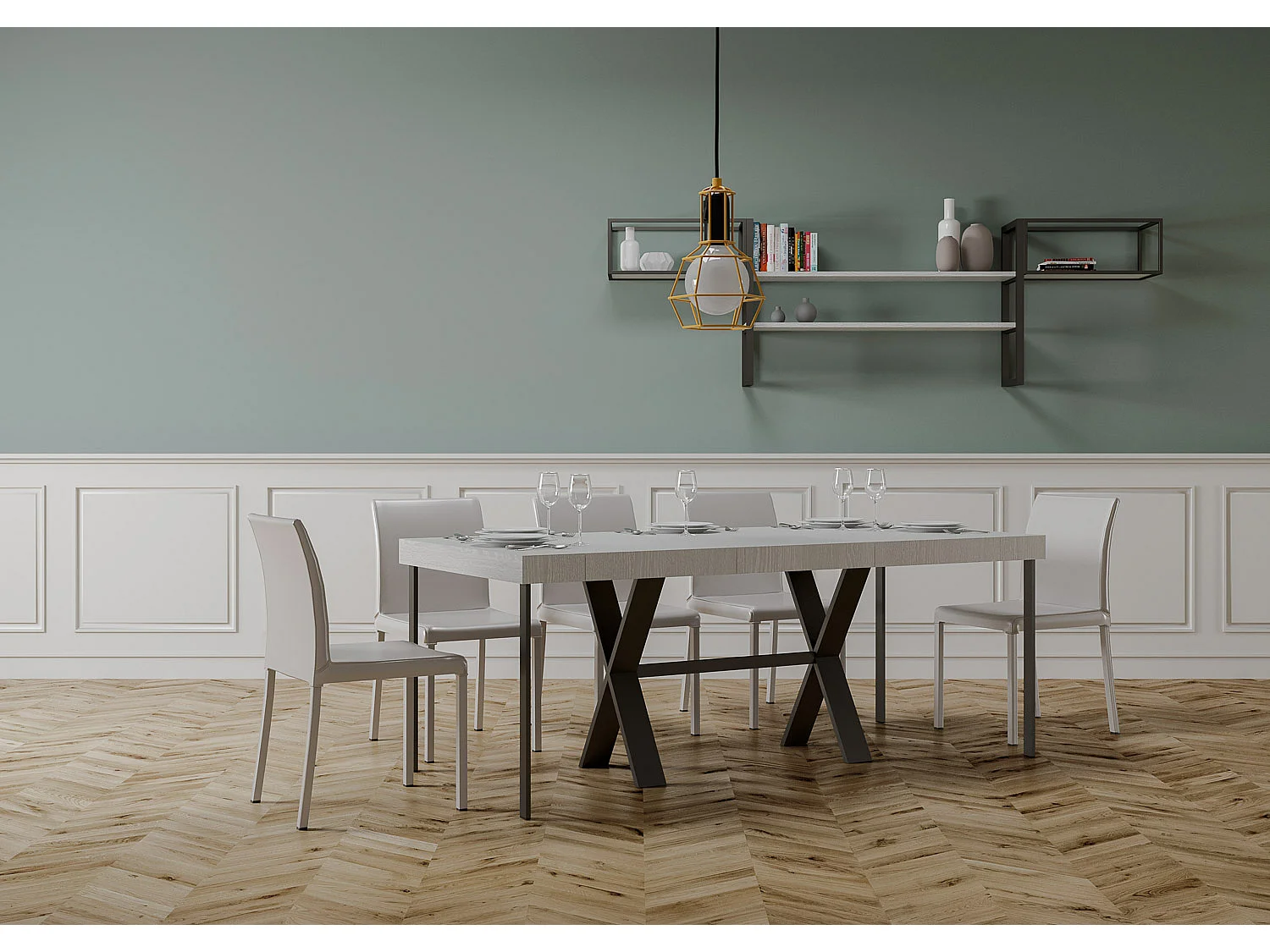 Mesa consola extensível 90x40/300 cm Xenia Premium Cinza Branca quadro Antracite