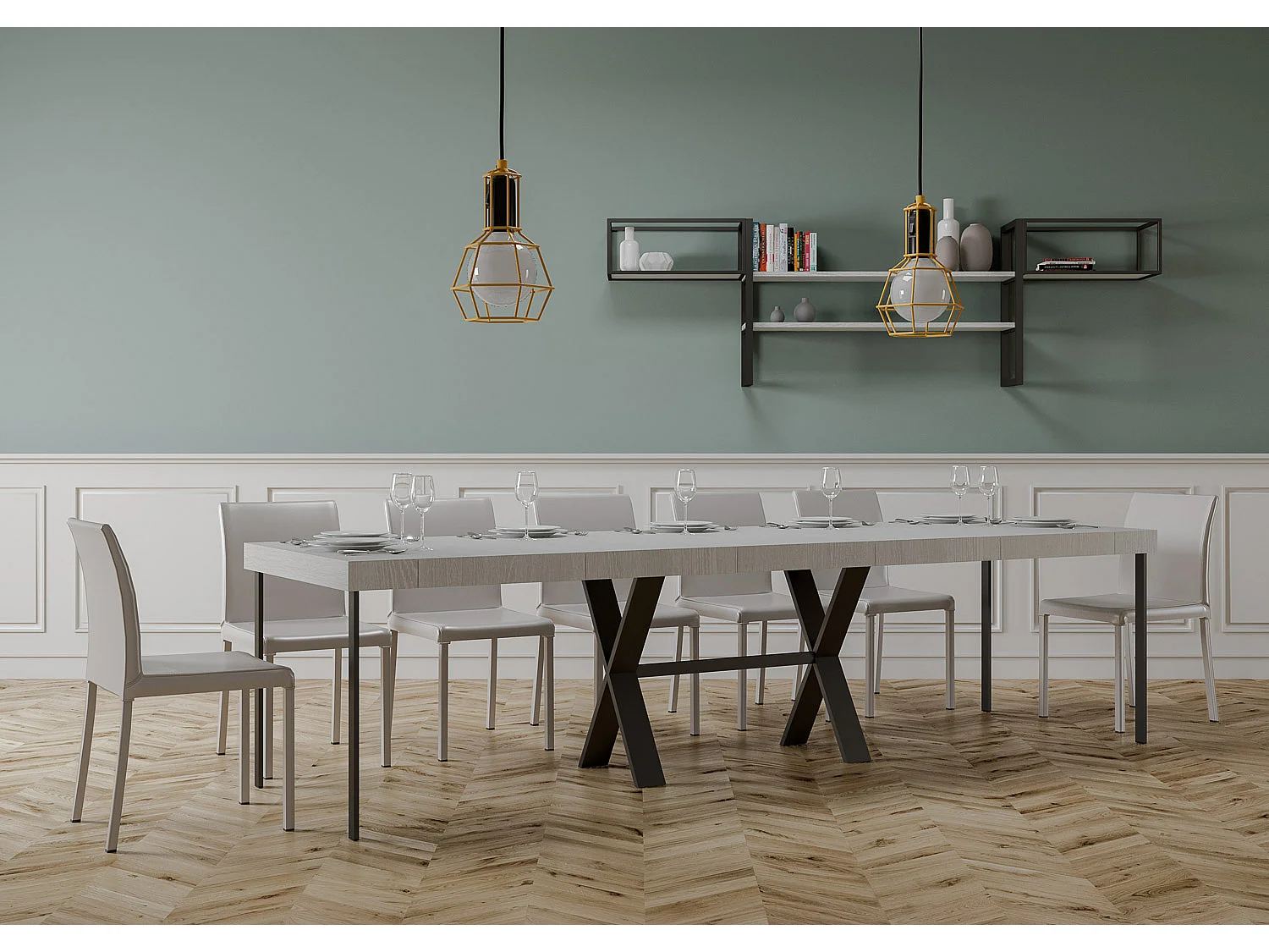 Mesa consola extensível 90x40/300 cm Xenia Premium Cinza Branca quadro Antracite