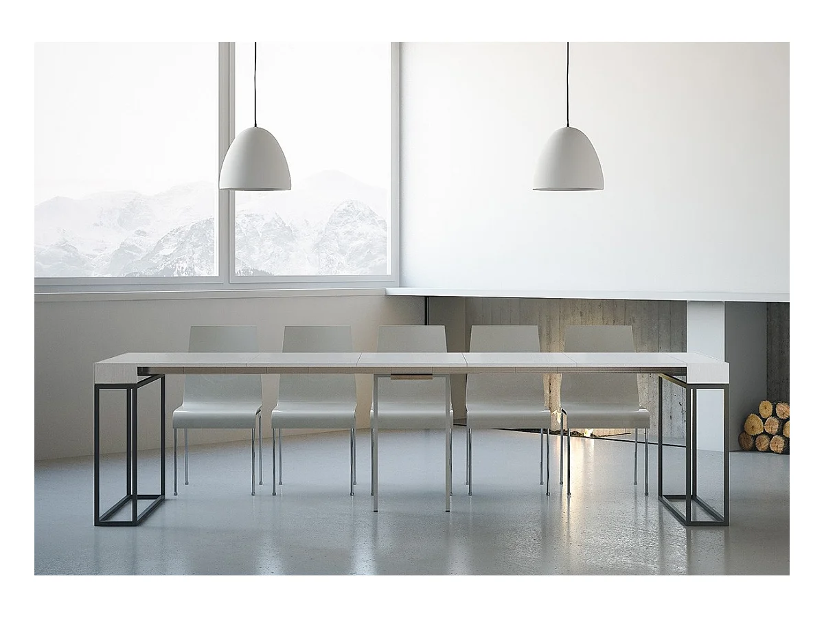 Console extensible 90x40/300 cm Epoca Frêne Blanc cadre Anthracite