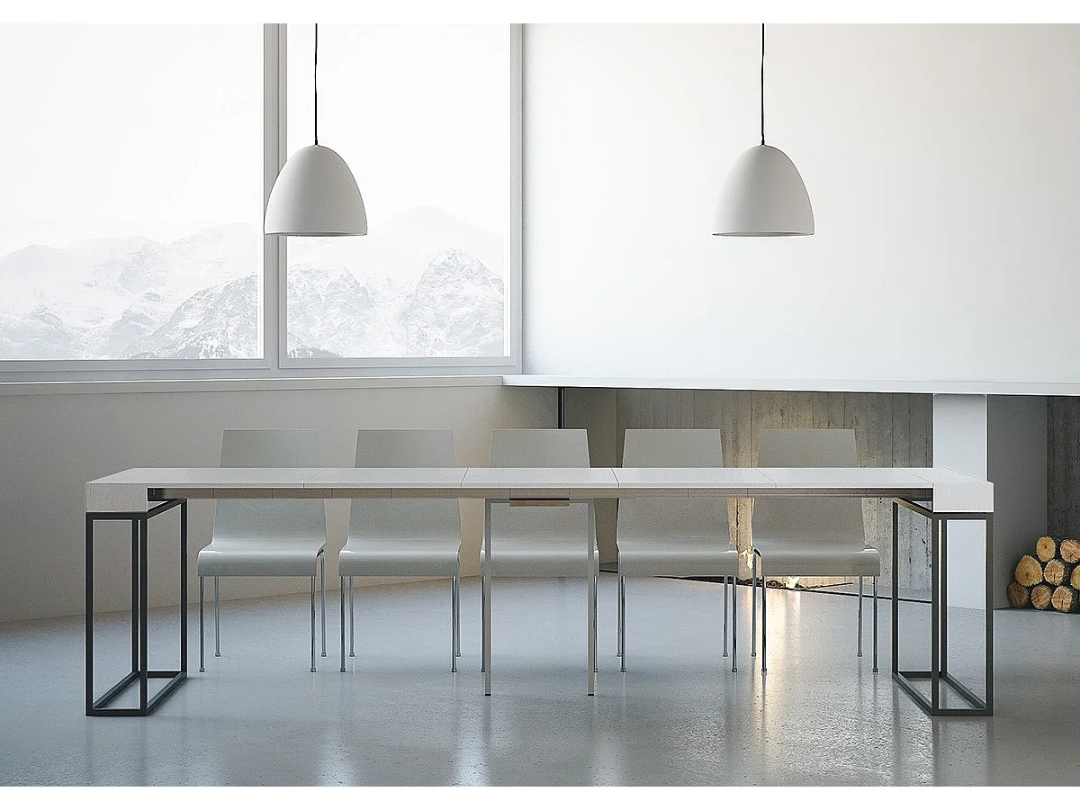 Console extensible 90x40/300 cm Epoca Frêne Blanc cadre Anthracite