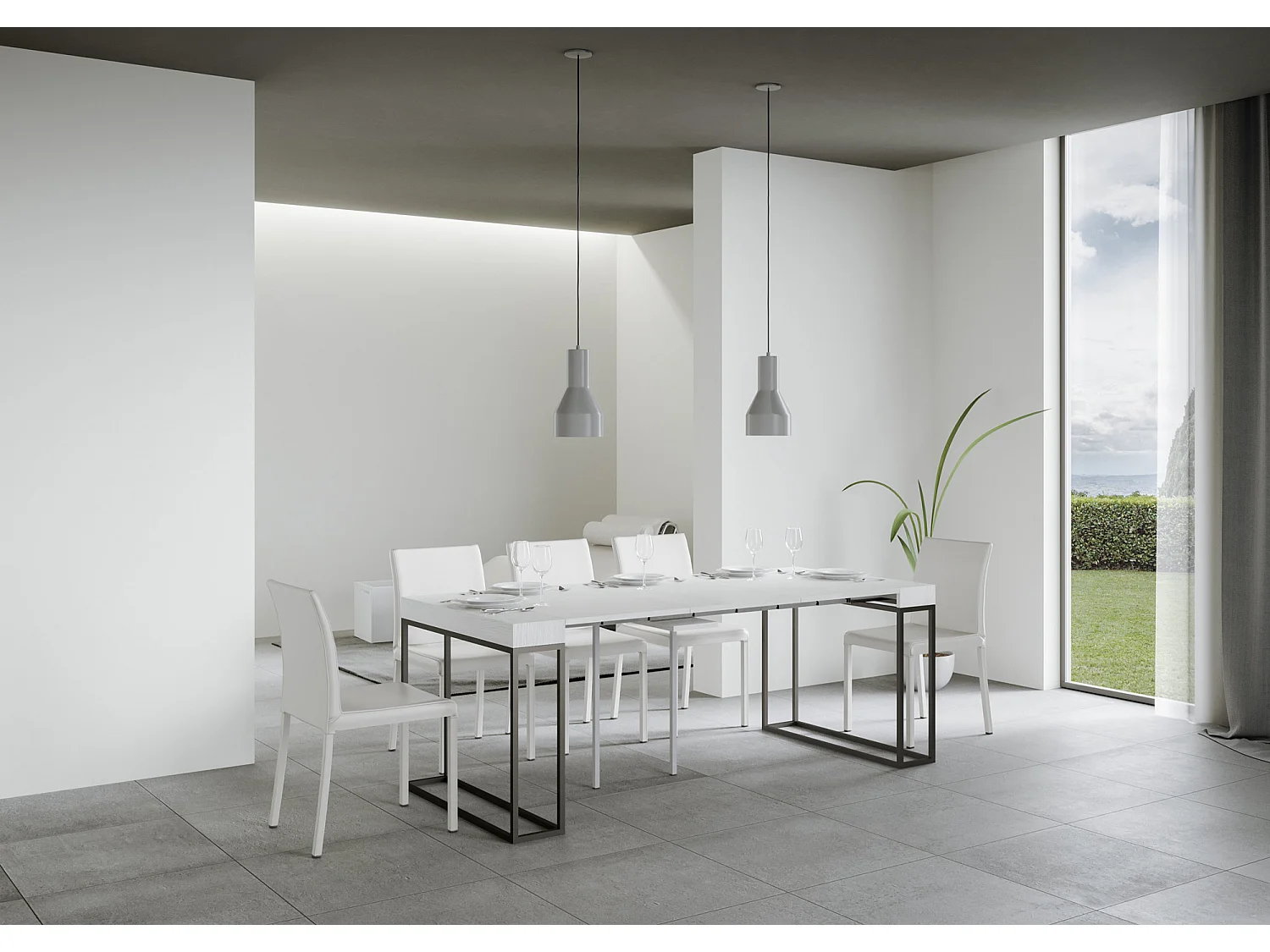 Uitschuifbare sidetable 90x40/300 cm Epoca eiken wit met antraciet frame