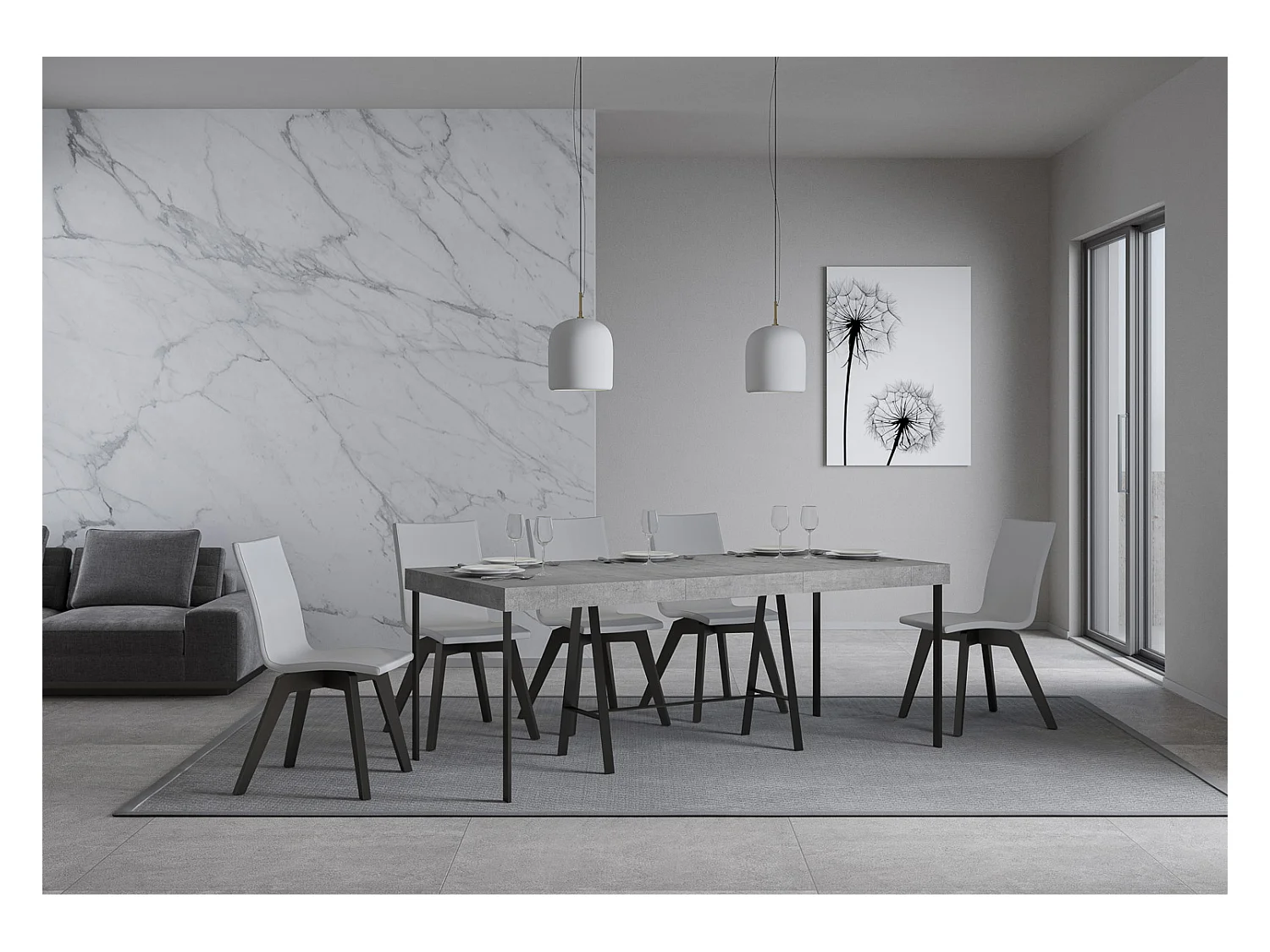 Wysuwana konsola 90x40/196 cm Małe biurko z betonu Premium ze strukturą w kolorze antracytowym