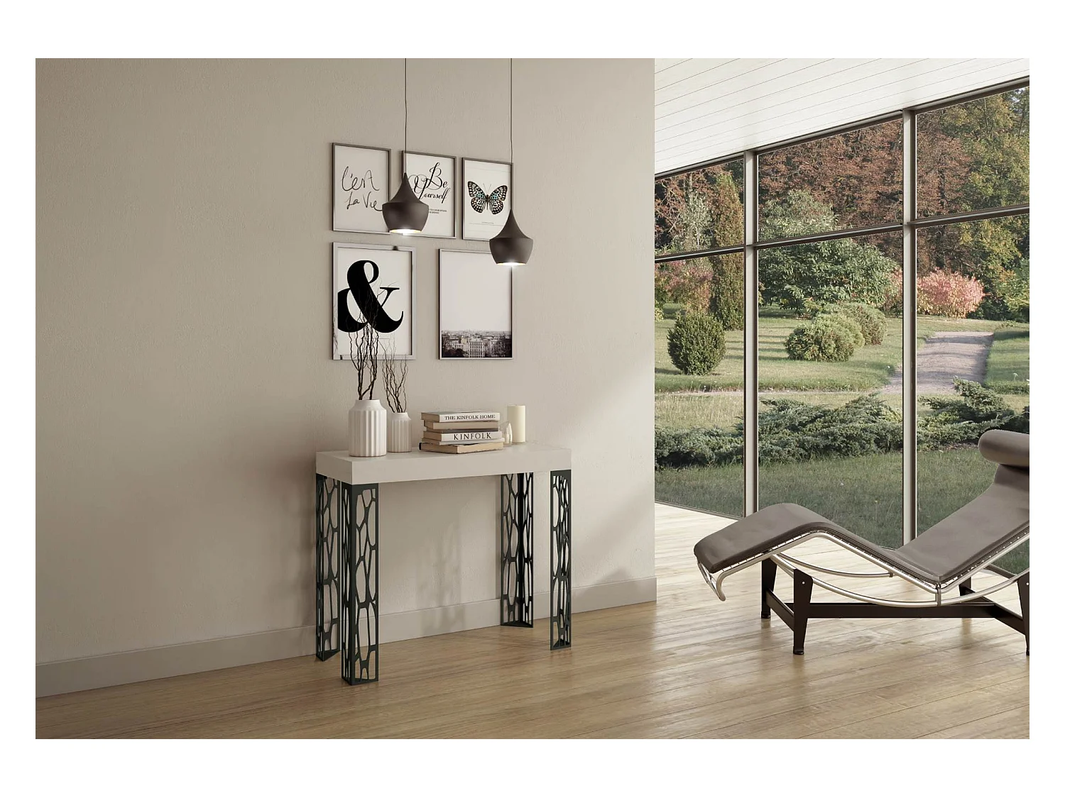 Console extensible 90x40/196 cm Ghibli Small Frêne Blanc cadre Anthracite