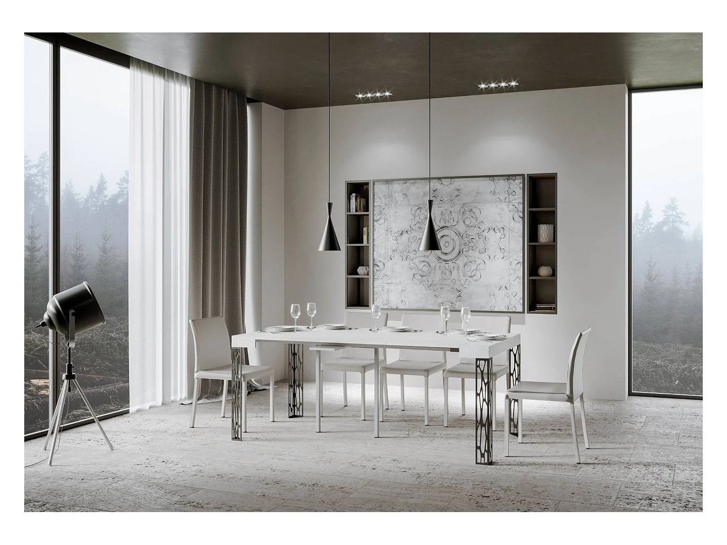 Console extensible 90x40/196 cm Ghibli Small Frêne Blanc cadre Anthracite