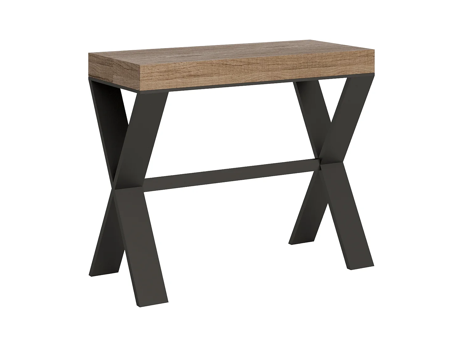 Ausziehbarer Konsolentisch 90x40/196 cm Xenia Small Eiche Natur mit Eisenrahmen aus Anthrazit