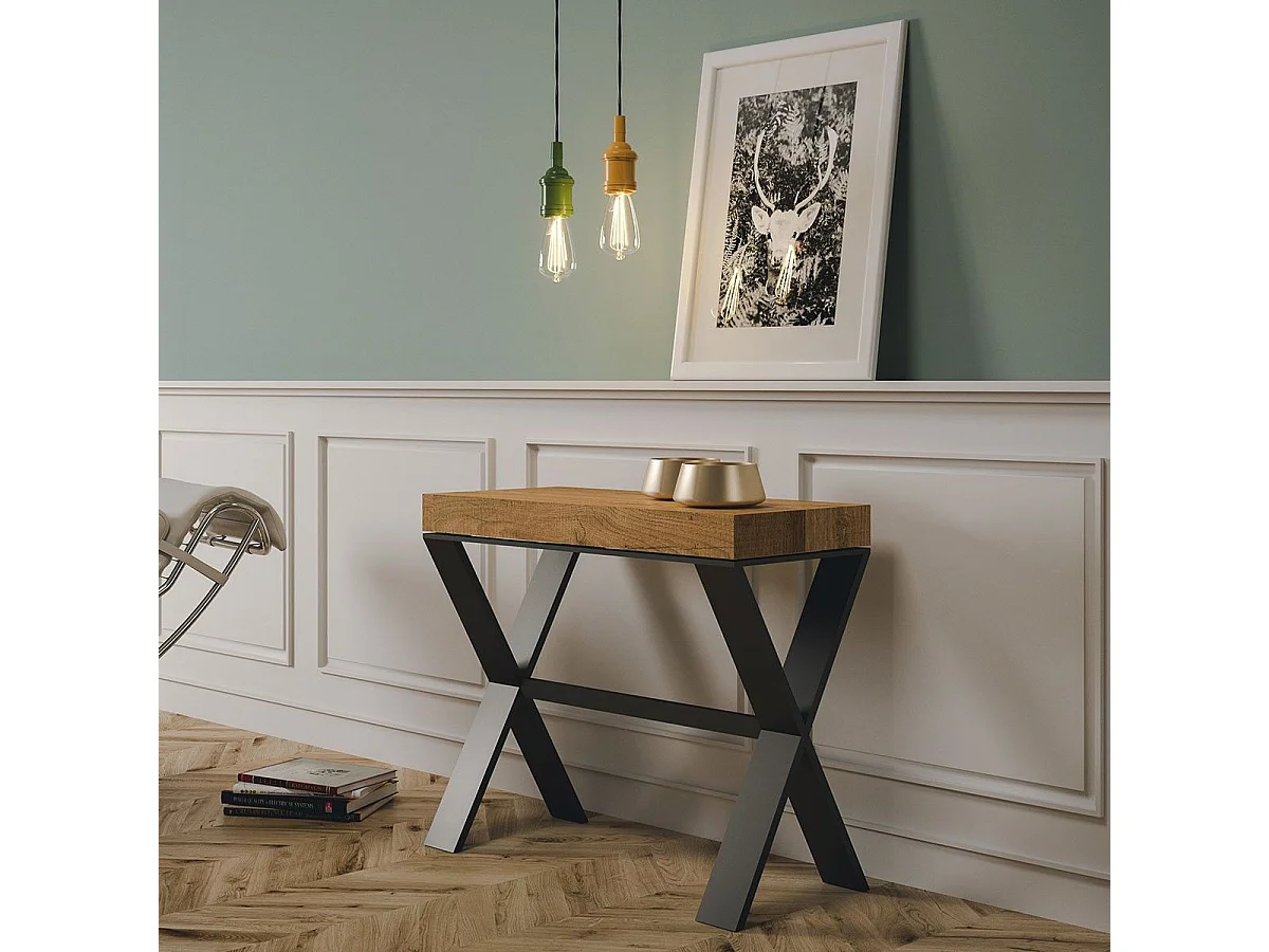 Console extensible 90x40/196 cm Xenia Small Chêne Nature cadre Anthracite