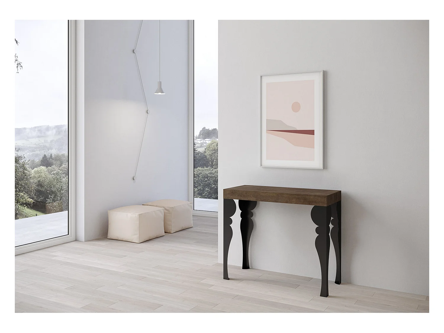 Console extensible 90x40/196 cm Paxon Small Noyer cadre Anthracite