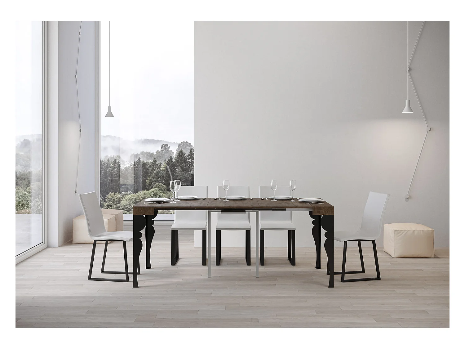 Console extensible 90x40/196 cm Paxon Small Noyer cadre Anthracite